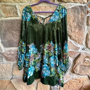 Free People Burnout Green Velvet Mini Dress